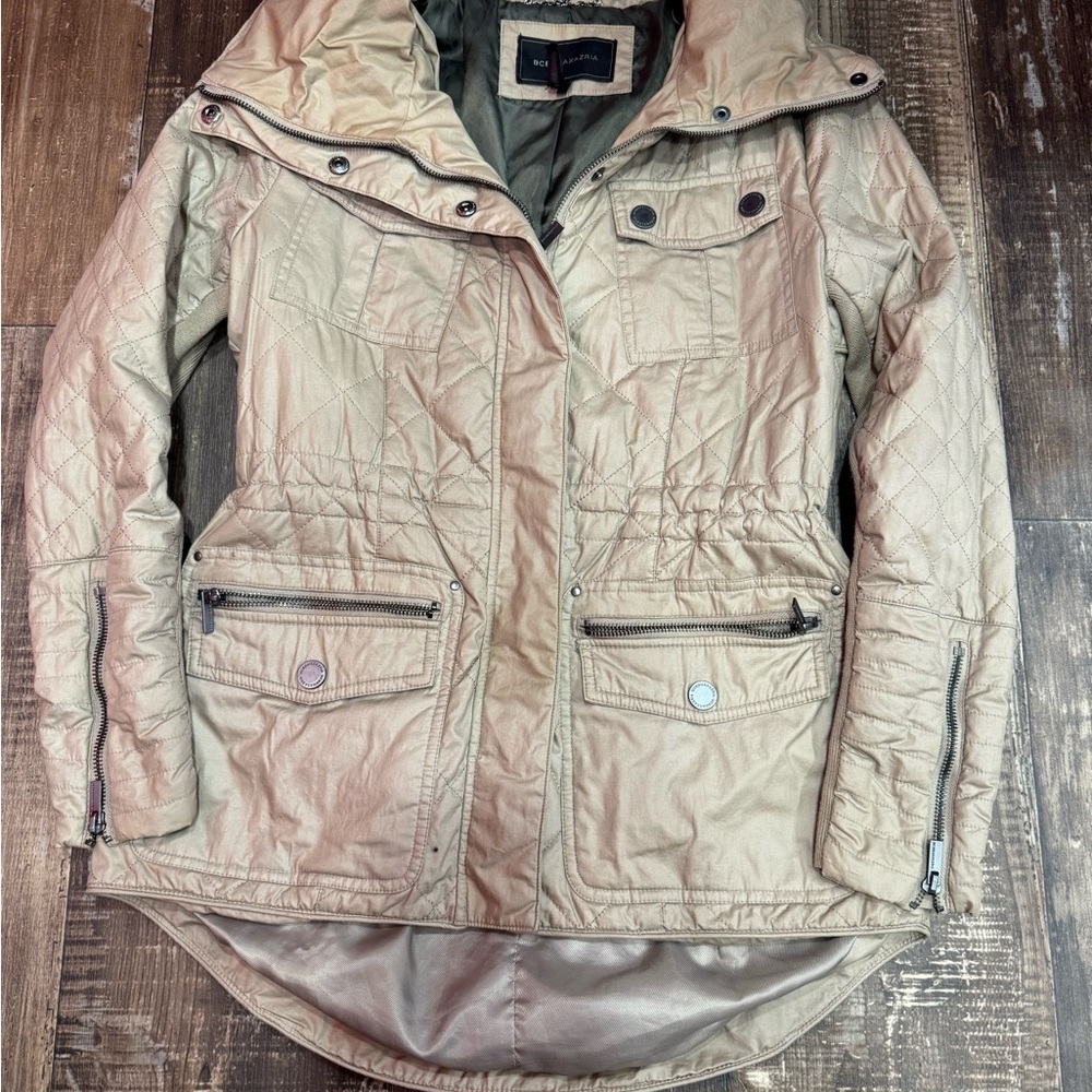 BCBGMaxAzria Tan Zip Up Jacket Zipper Accents Sz Small